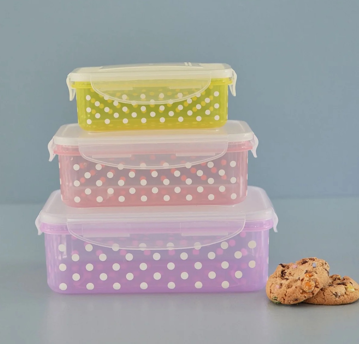 RICE Rechteckig Brotzeit Brotdose Set Gepunktet - Orchid, Rosa & Gelb - SALE