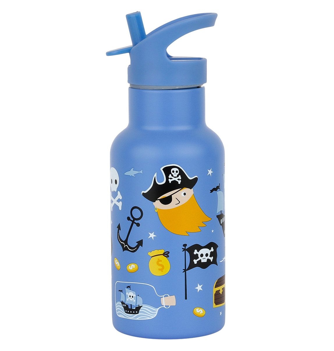 A Lovely Little Company Thermos Edelstahl Trinkflasche mit Strohhalm - Piraten