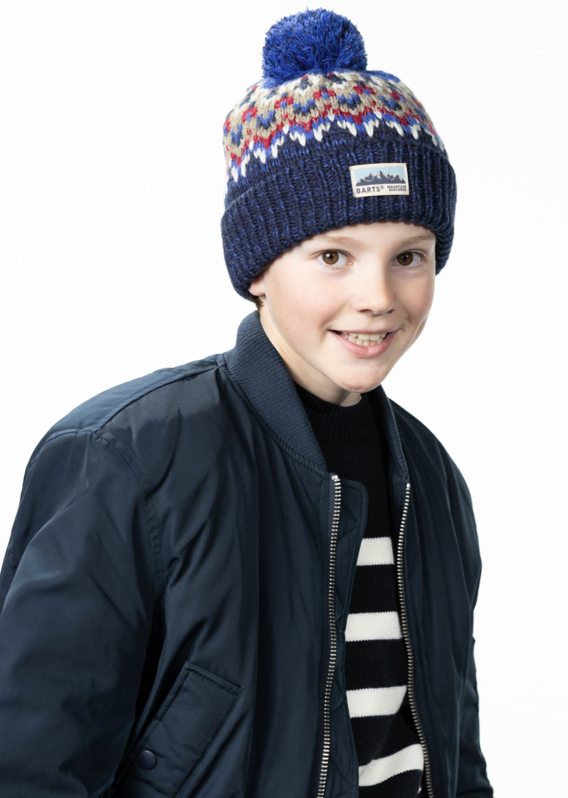 Barts Kids Tobles Beanie Mütze mit Pom und Winterprint - Navy