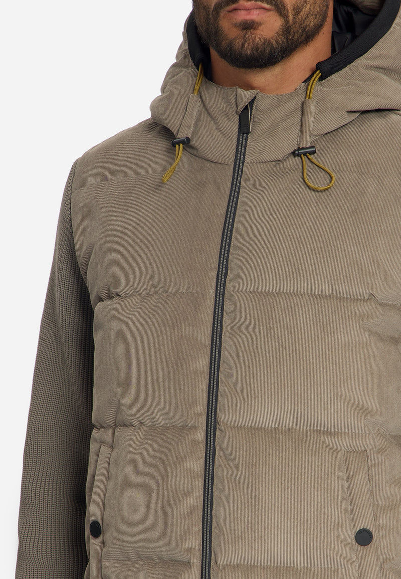 No Excess Cord-Mix-Jacke mit Kapuze Winterjacke für Herren in Mud Beige