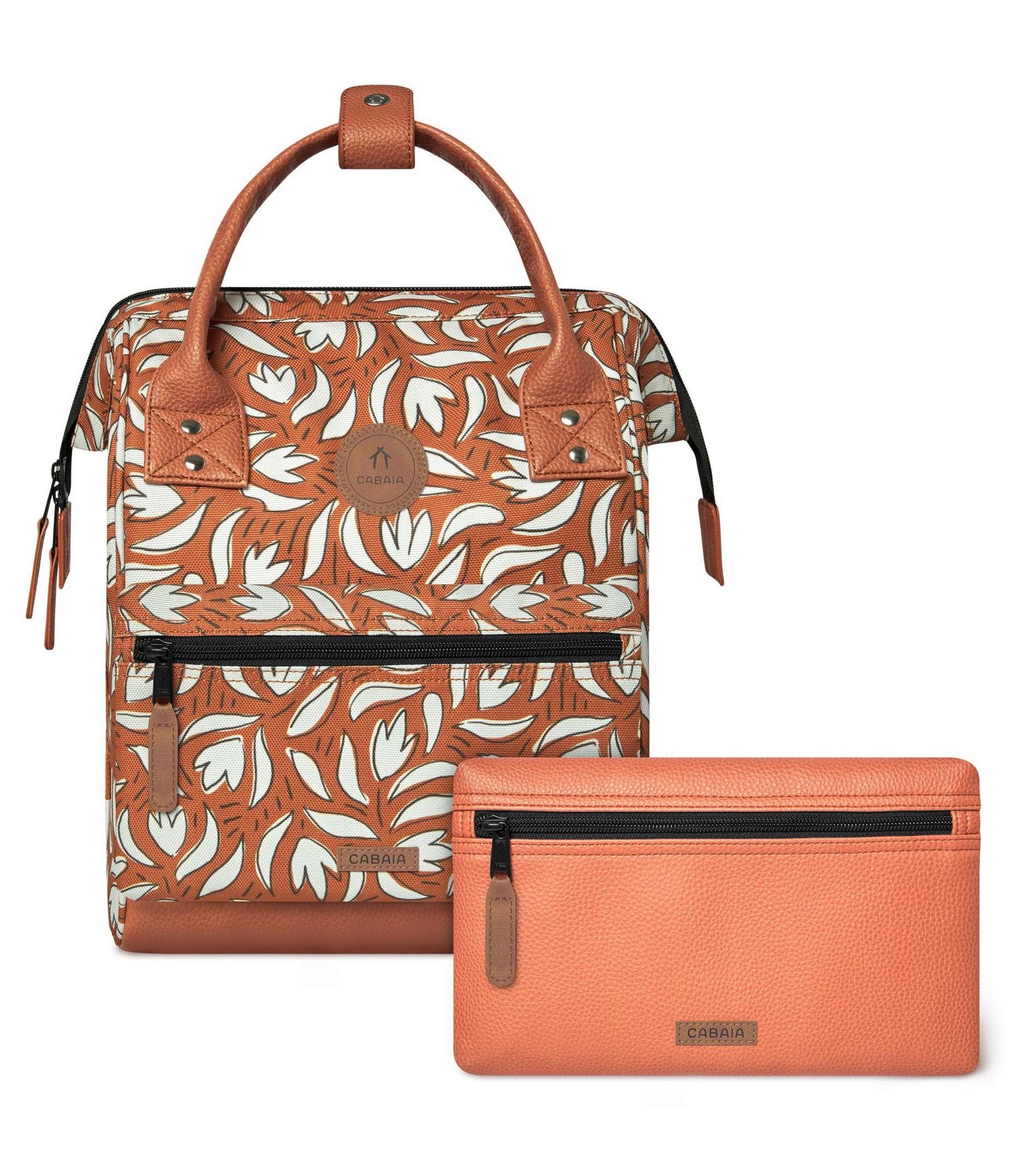 Cabaia Rucksack SUMATRA Small (mit Laptop-Fach) in Camel Blätter Design