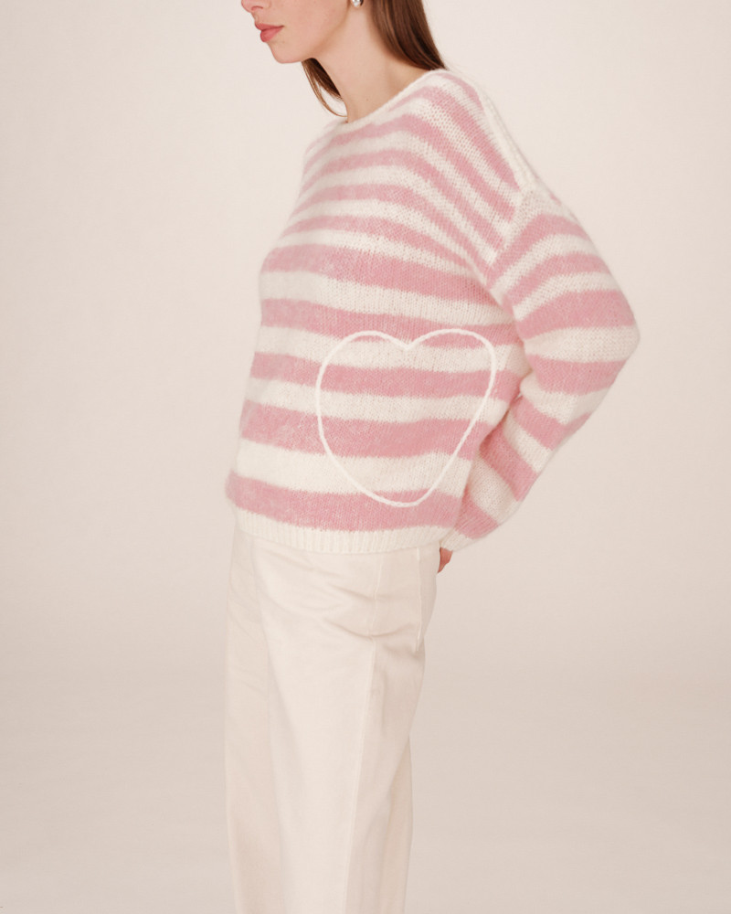 Grace & Mila SAND Strickpullover Cristal Rosa & Sand Gestreift mit Herz Grace & Mila SAND Strickpullover Cristal Rosa & Sand Gestreift mit Herz