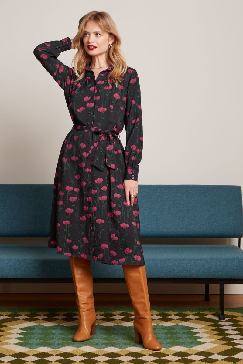 King Louie Amy Blusenkleid Harper mit allover Blumen Print - Schwarz - SALE