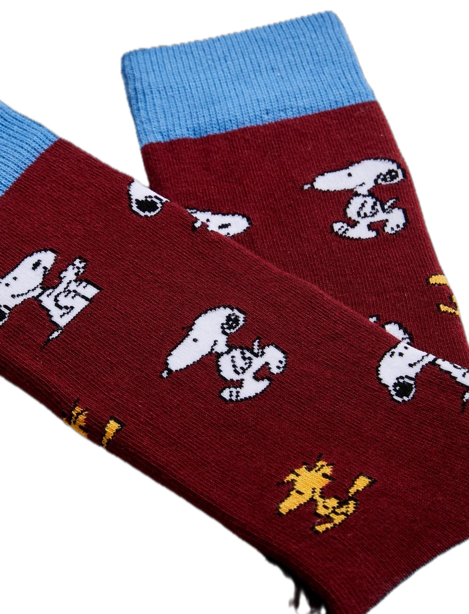 besocks Peanuts aus Bio-Baumwolle in Burgunderrot - Snoopy & Woodstock besocks Peanuts aus Bio-Baumwolle in Burgunderrot - Snoopy & Woodstock