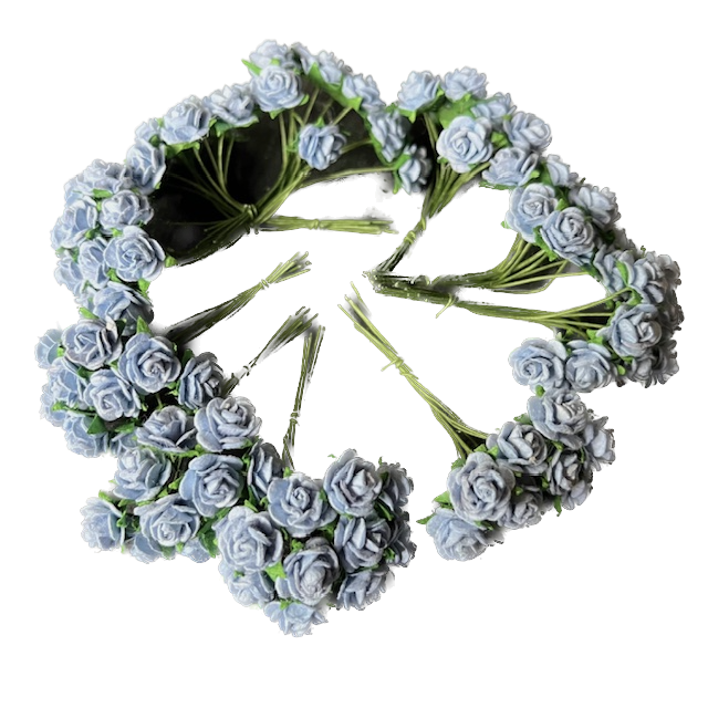 Wowzers Blüten aus Maulbeerpapier - Mini Rosen - Grau Blau - 10 Blumen Wowzers Blüten aus Maulbeerpapier - Mini Rosen - Grau Blau - 10 Blumen