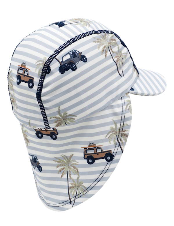Hust & Claire Fasai Badecap Bademütze mit Nackenschutz & UV Schutz 50+ Surfer Jeeps & Palmen - SALE
