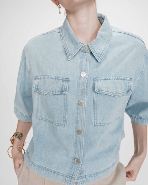 Grace & Mila Oversized Jeans Bluse Vita - Skyblue