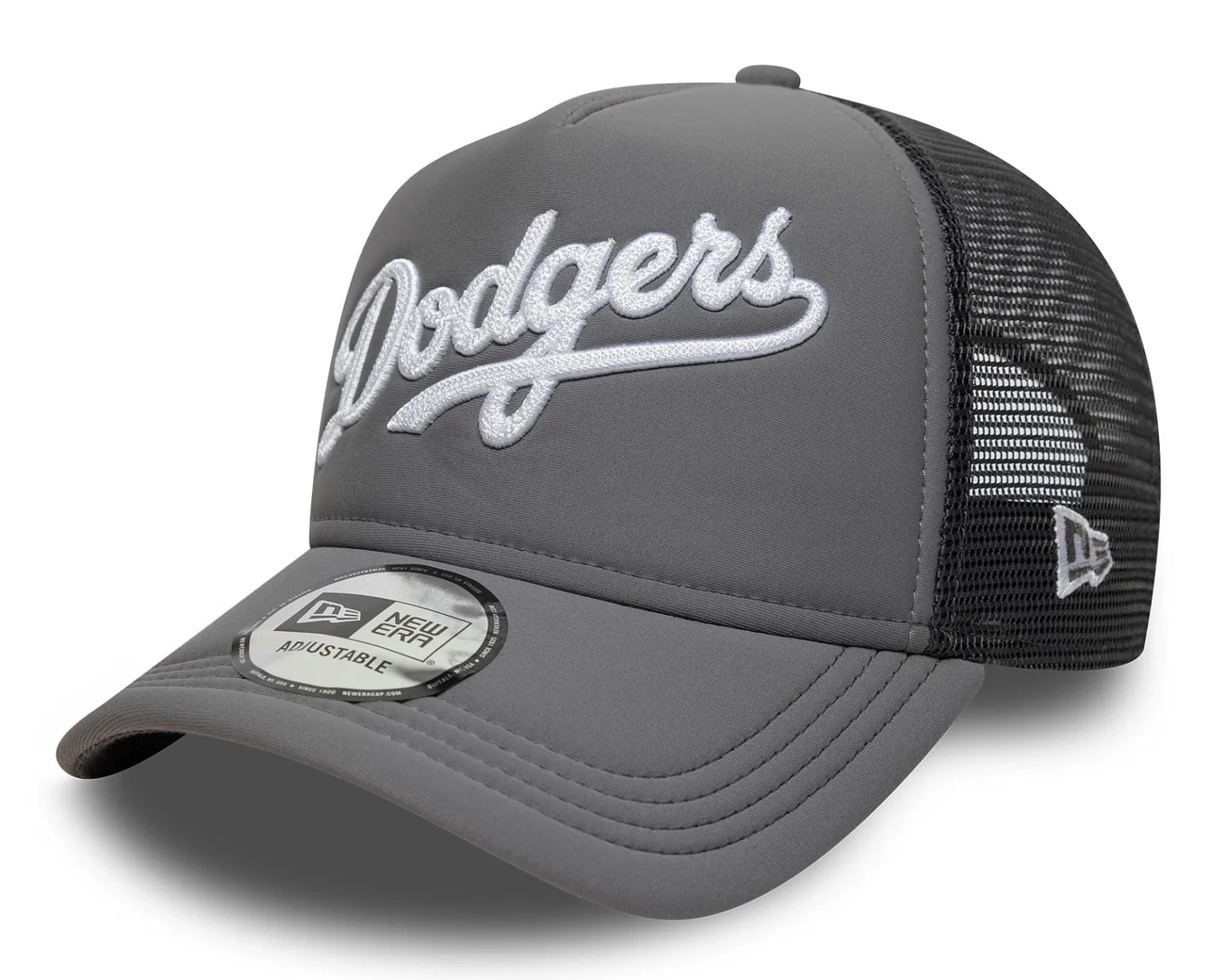 New Era Cap LA Dodgers MLB Script 9FORTY A-Frame Trucker Cap in Dunkelgrau New Era Cap LA Dodgers MLB Script 9FORTY A-Frame Trucker Cap in Dunkelgrau