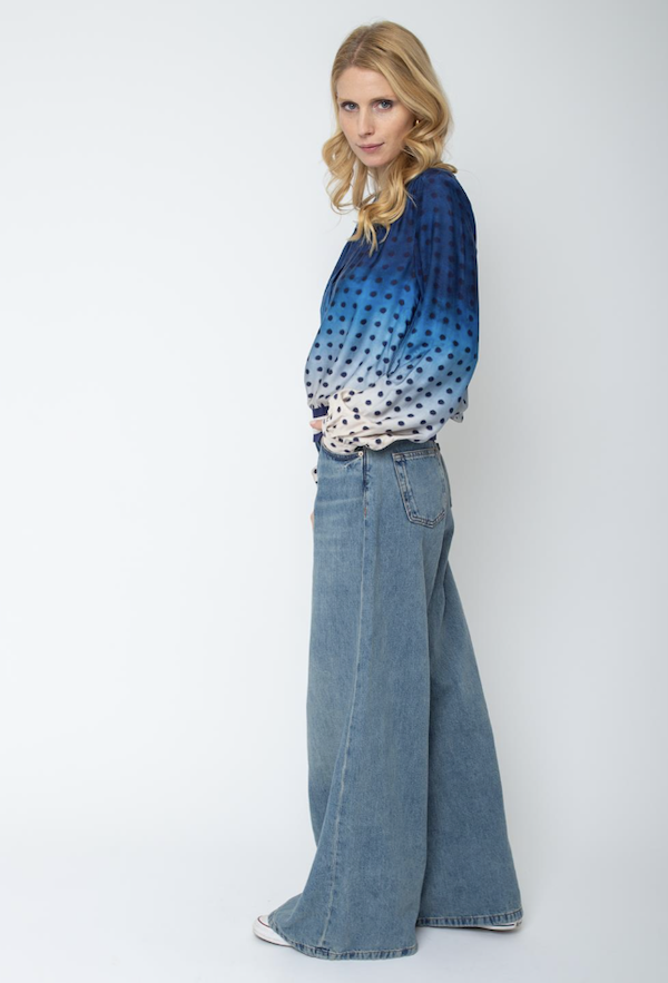 Emily van den Bergh Shirt Bluse mit Farbverlauf Blau mit Mini-Punkte