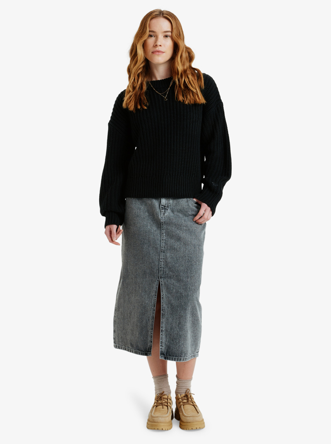 Roxy Cold Winds - Midi Length Denim Skirt für Damen - Jeansrock Grau