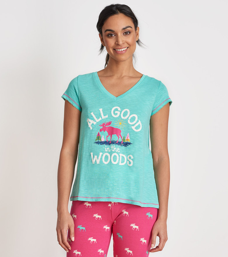 TSKCAMP003-1 Little Blue House Glamping V-Ausschnitt T-Shirt - Camping