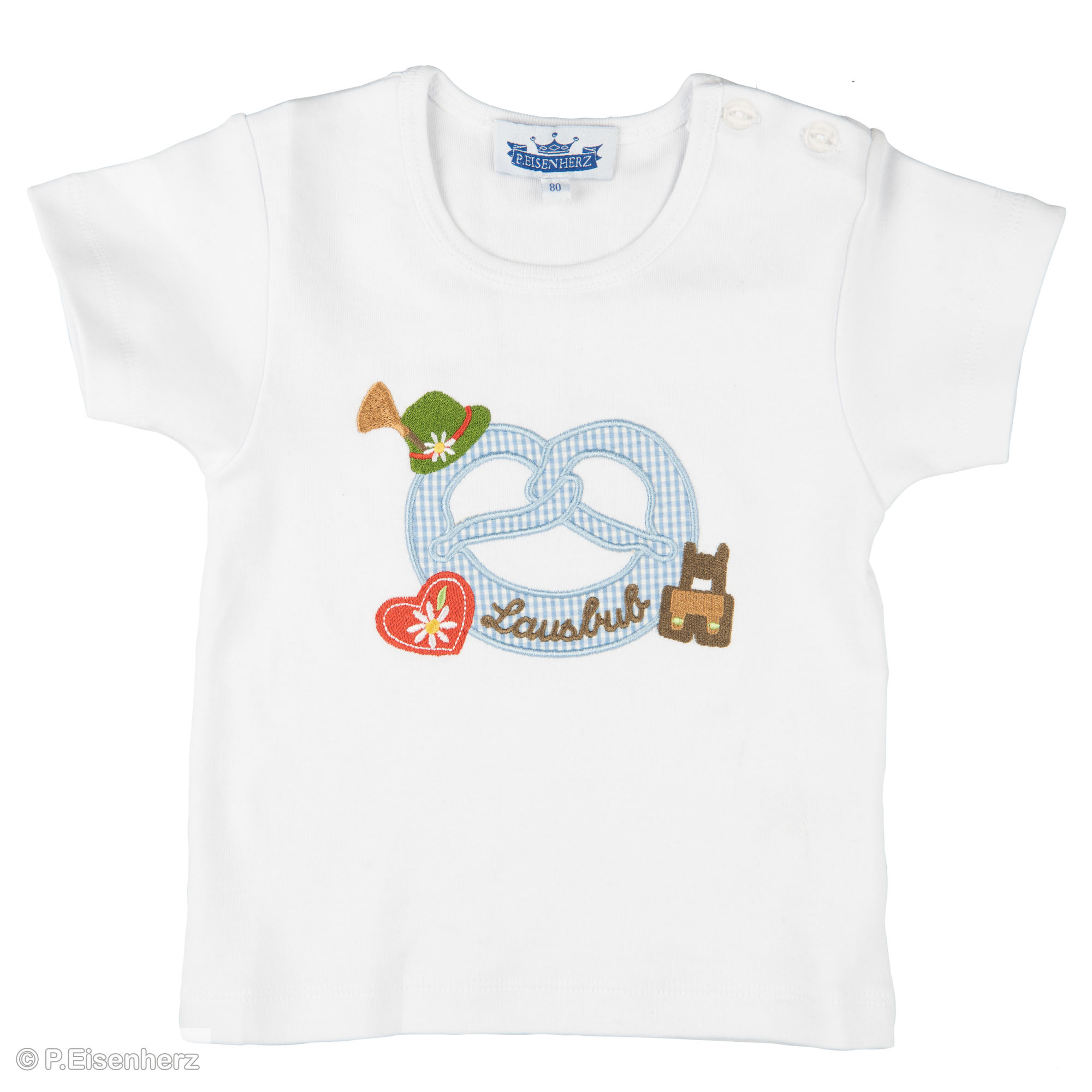 t-shirt-motiv-brezl-mit-tirolerhut-u-stickerei-lausbub_9 P.Eisenherz Kurzarm T-Shirt "Brezl" mit Tirolerhut & Stickerei Lausbub