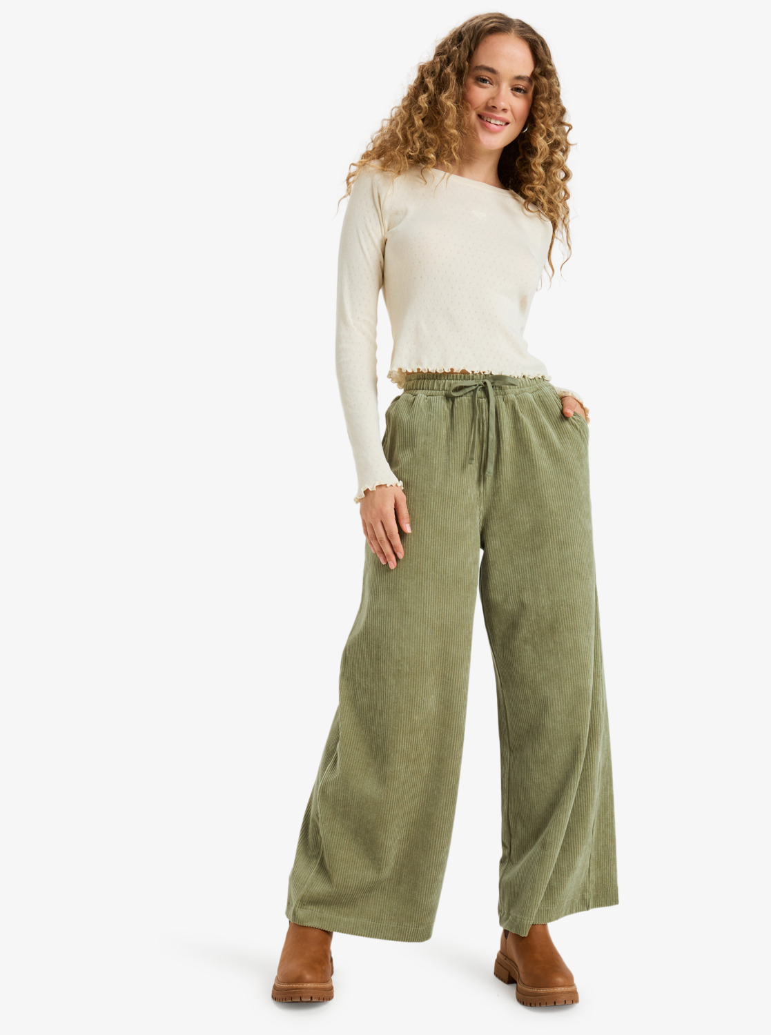 Roxy Time Off Pointelle Langarm Shirt mit Lochmuster für Damen in Creme Weiß Roxy Time Off Pointelle Langarm Shirt mit Lochmuster für Damen in Creme Weiß