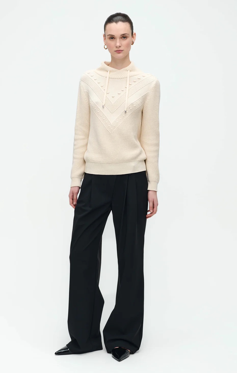 Jane Luschka Nadig Pullover mit Stehkragen & Pointelle Details in Ecru Creme Jane Luschka Nadig Pullover mit Stehkragen & Pointelle Details in Ecru Creme