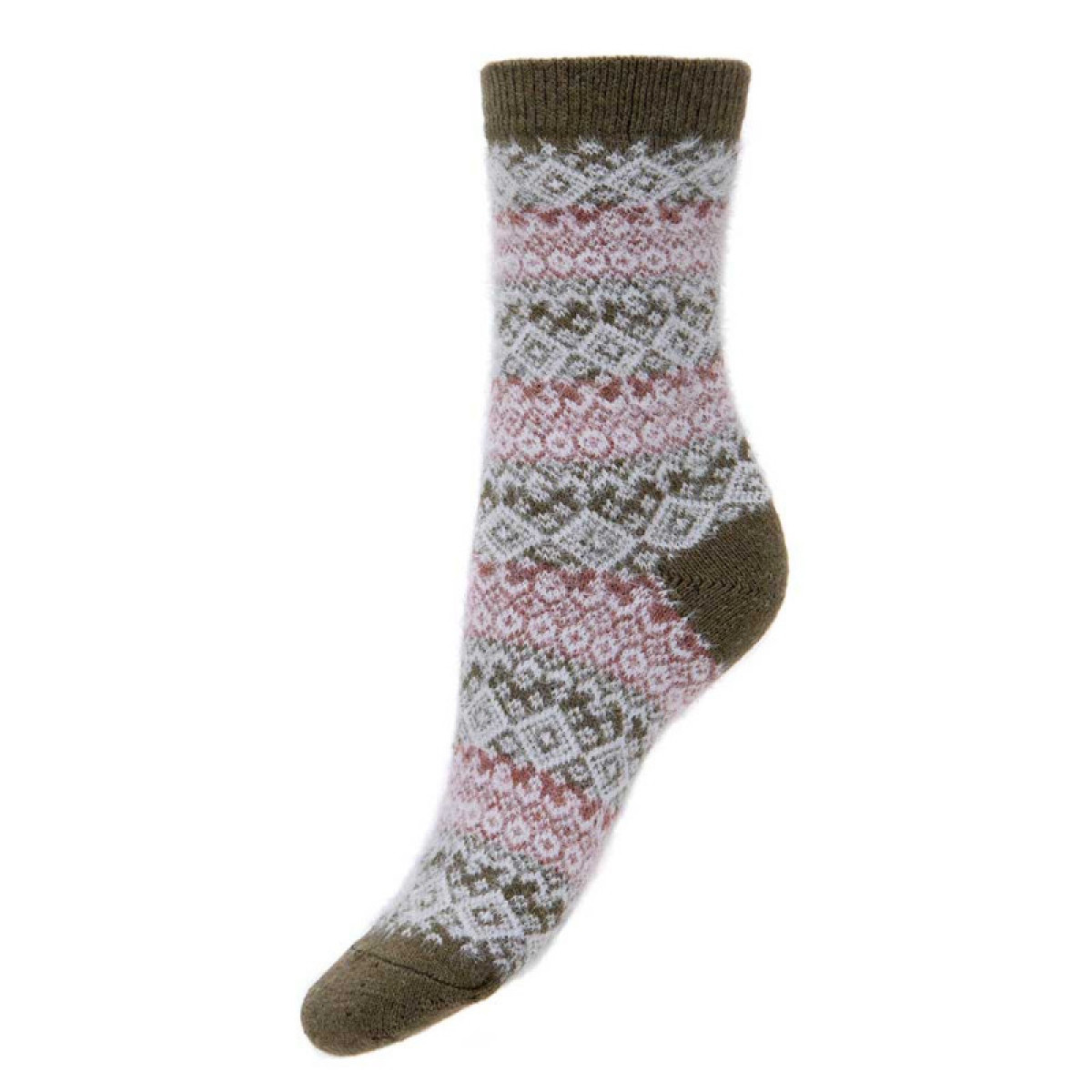 joya-socken-wollmix-patterned-green Joya Wolle Socken - Fairisle - Norweger Wollsocken in Oliv