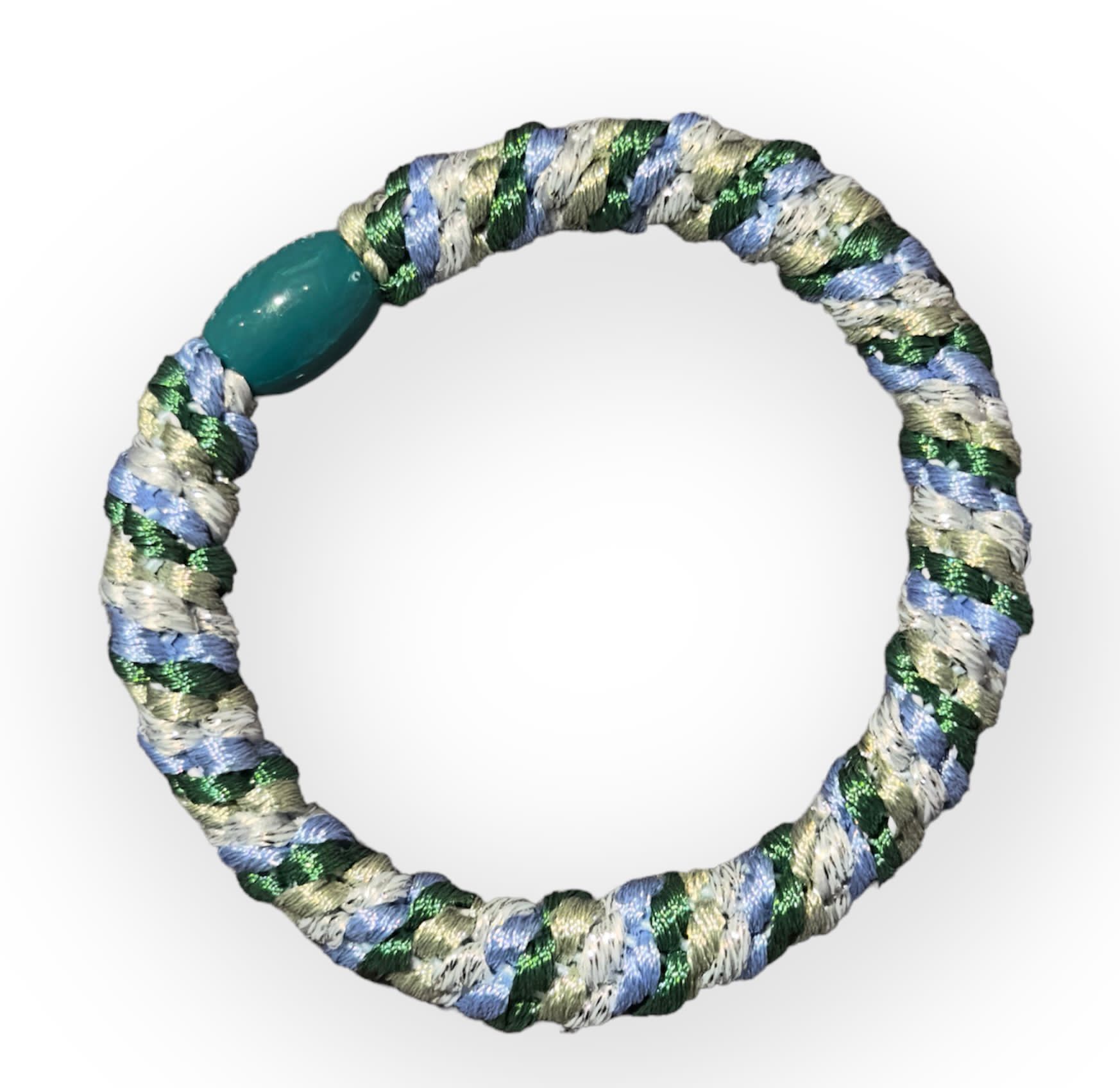 PHOTO-2023-08-11-16-13-07 Kknekki Haargummi/Armband - Grün Hellblau & Creme 1 Stück