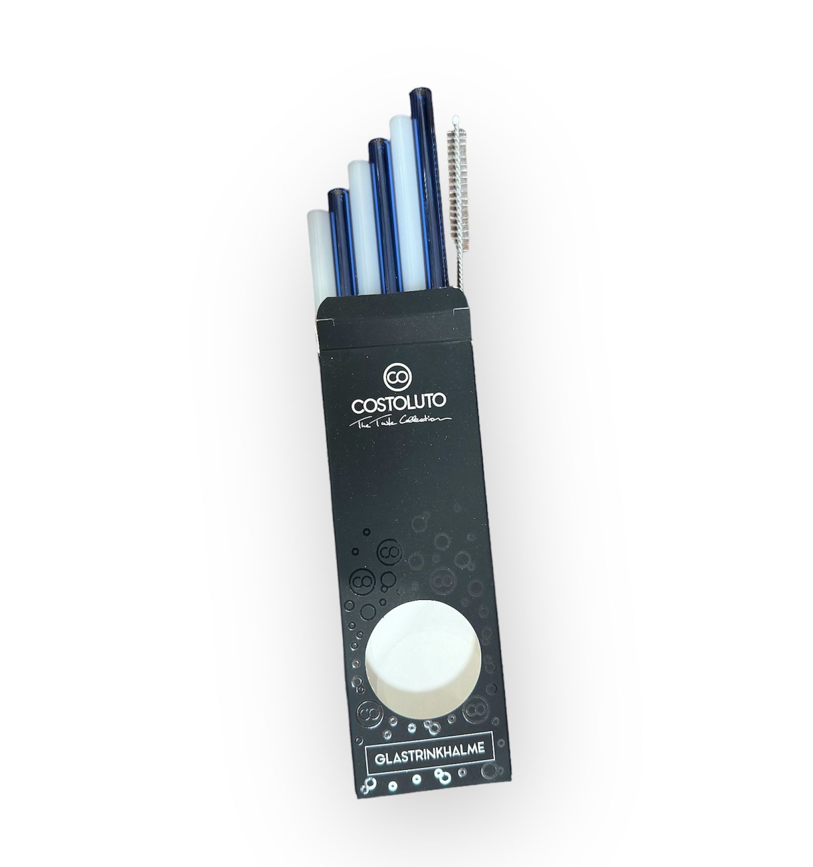 PHOTO-2023-10-23-13-01-39 Costoluto Glastrinkhalme Set mit Bürste 15 cm Lang Blau/Weiß - 6 Stück - SALE