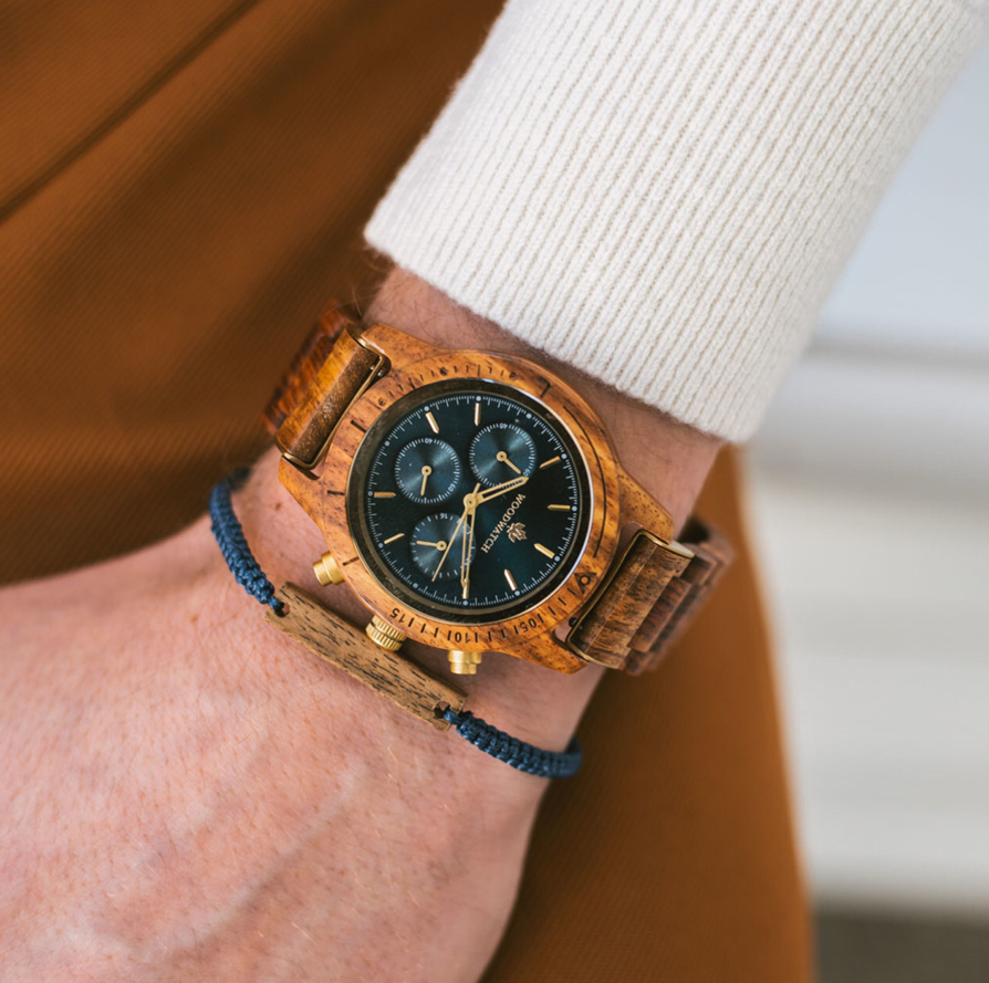 WoodWatch Holzuhr - Chronus - Blue & Gold