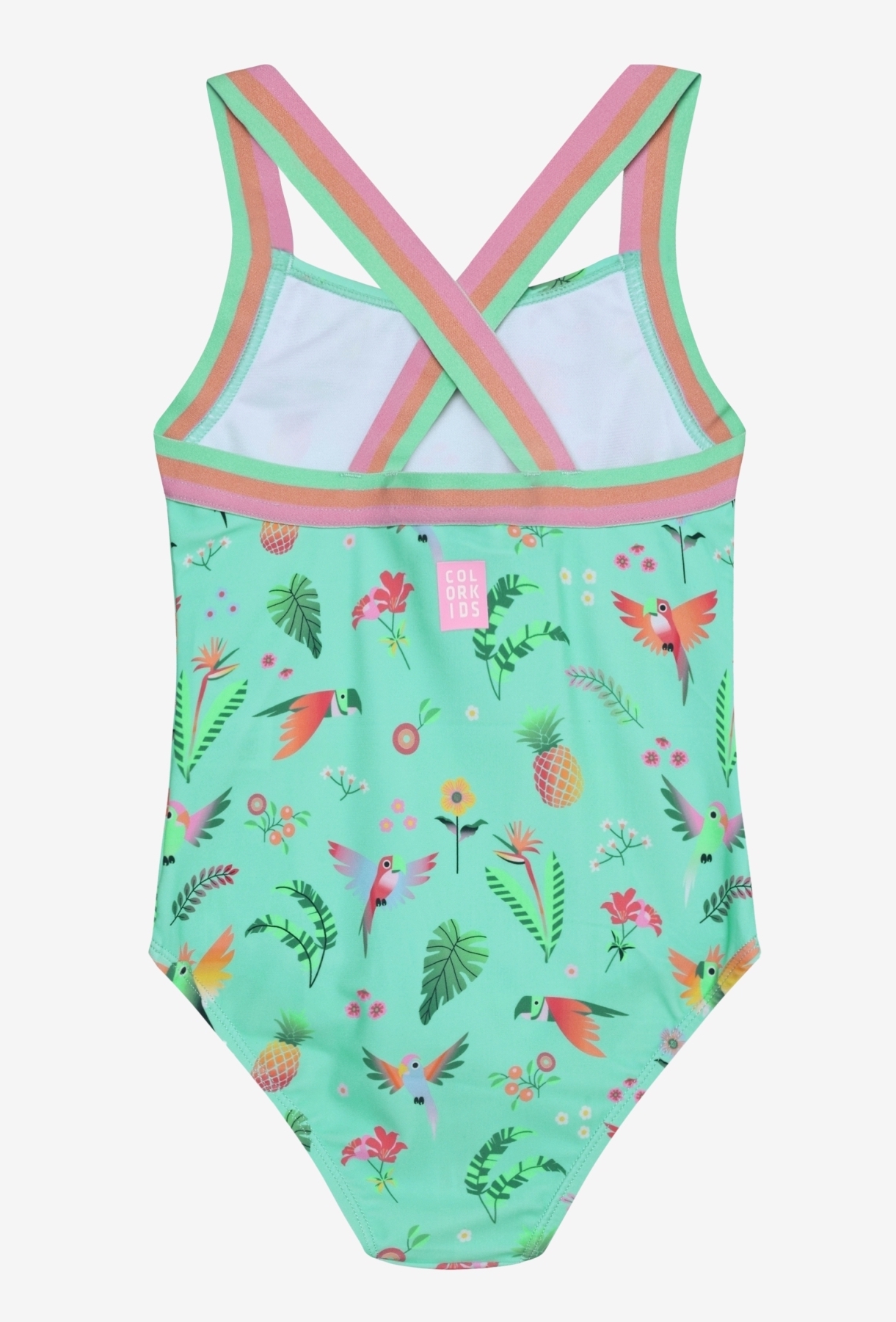 Color Kids Badeanzug in Grün mit breiten elastischen Bänder und Blumenmuster 