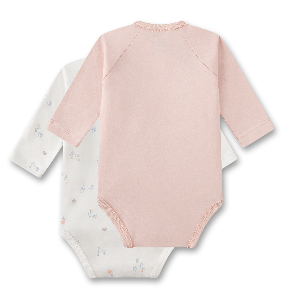 Sanetta Mädchen Langarm Wickelbody Set - Blümchen & Uni Rosa Sanetta Mädchen Langarm Wickelbody Set - Blümchen & Uni Rosa