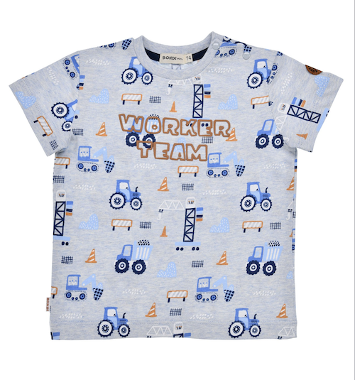 Bondi Baby Kurzarm T-Shirt Grau mit Baufahrzeuge Allover