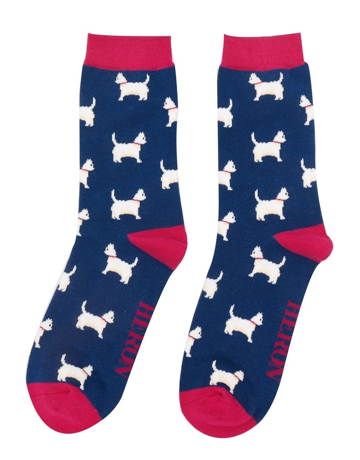 Mr. Heron Herren Socken Bambus in Navy Blau - Scottie Dogs - Hunde