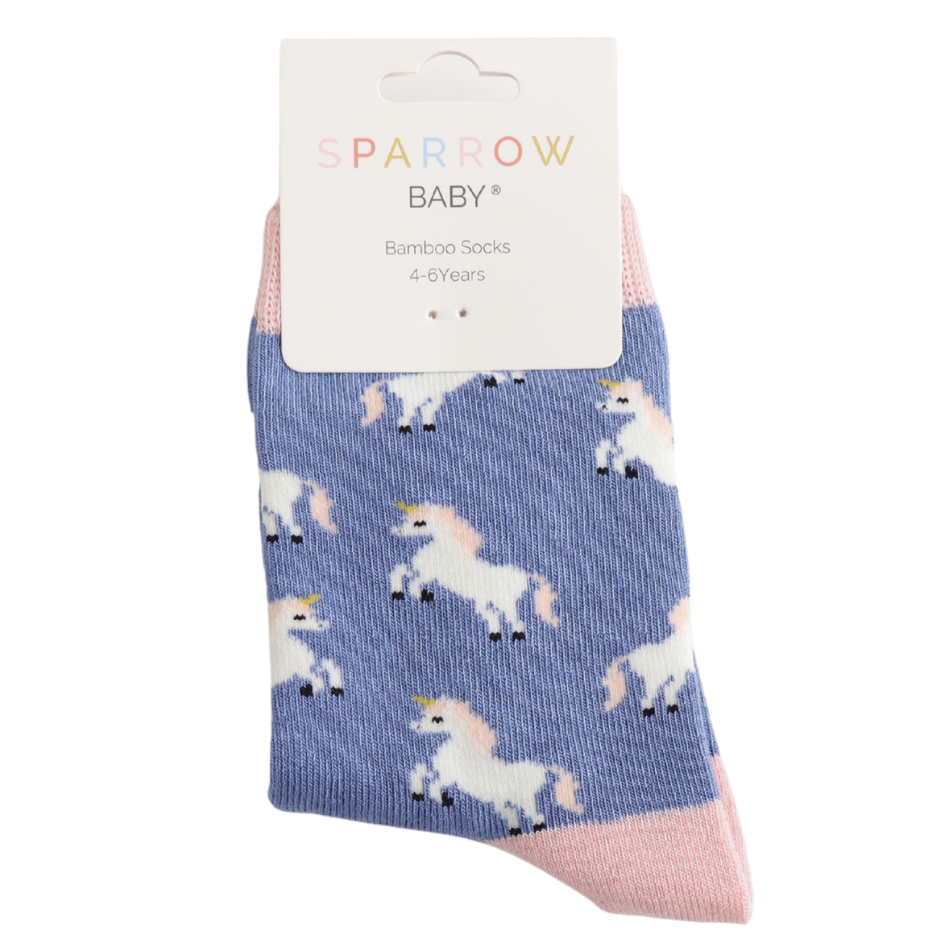Miss Sparrow Bambus Kindersocken in Blau - Einhorn Miss Sparrow Bambus Kindersocken in Blau - Einhorn