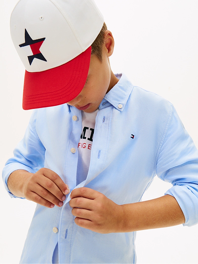 Tommy Hilfiger Relaxed Fit Leinenmix-Hemd mit Flag-Stickerei - Sweet Blue - Hellblau