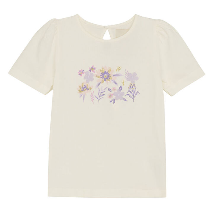Creamie Kurzarm Bio-Baumwolle T-Shirt in Creme mit Orchid Petal Blumen