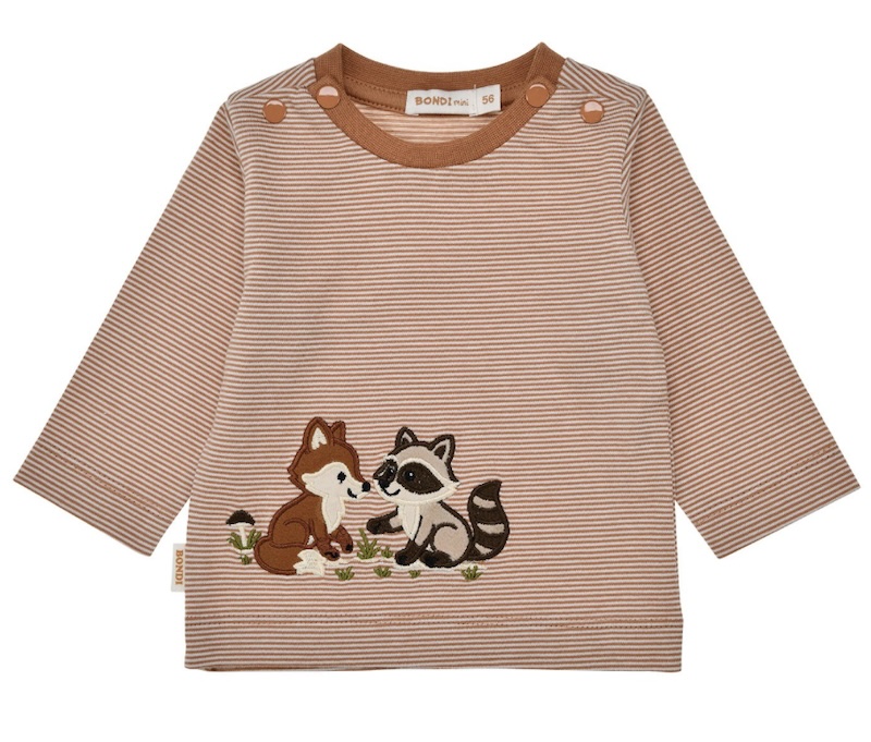 Bondi Baby Langarm T-Shirt Terra Braun Gestreift - Waldkinder Fuchs & Waschbär