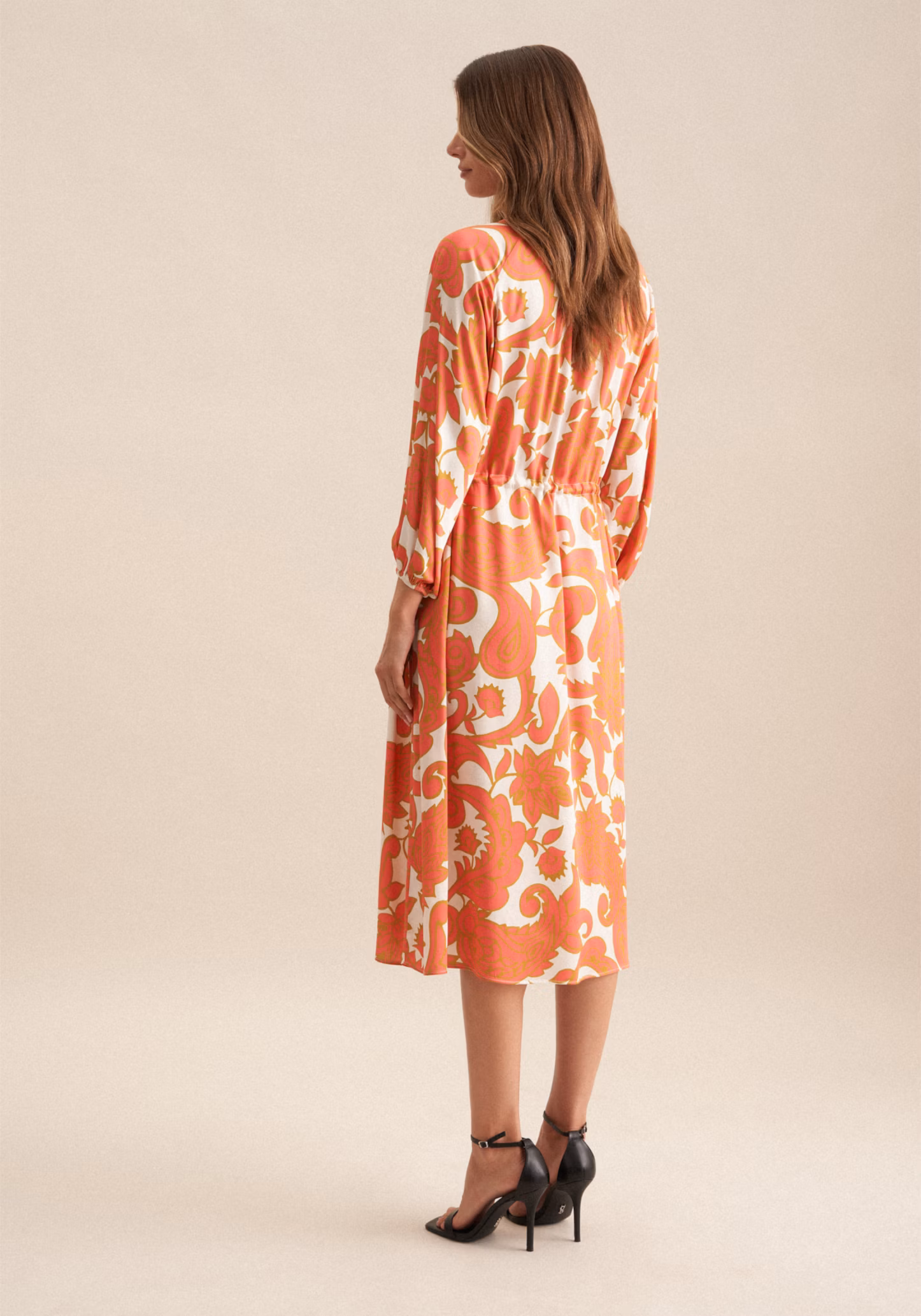 Seidensticker Langarm Maxi Blusenkleid in Creme mit Coral Blumen - SALE Seidensticker Langarm Maxi Blusenkleid in Creme mit Coral Blumen - SALE