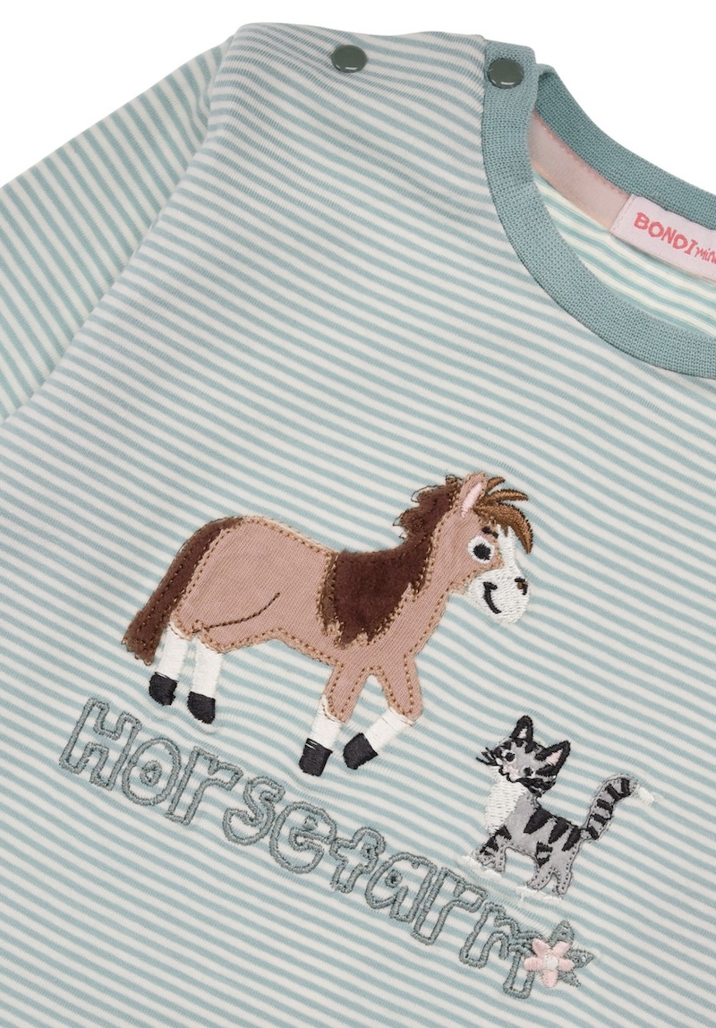 Bondi Langarm Shirt Peppermint Grün Geringelt Horsefarm - Pferd & Katze