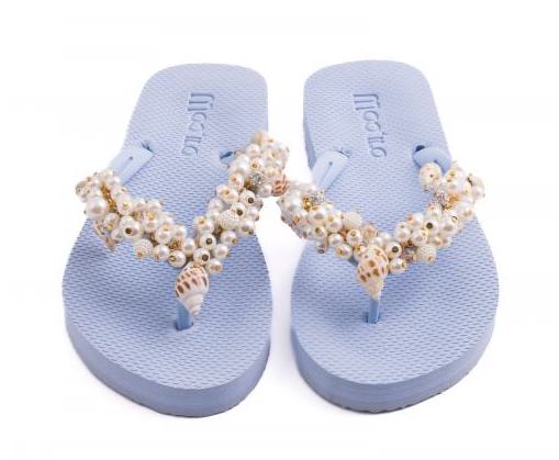 Moo' Ilo Damen Flip Flops Lightblue Muscheln + Hellblau Neoprene Clutch 