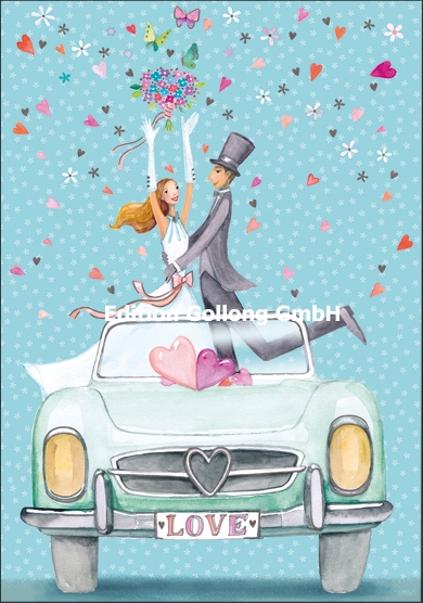 Edition Gollong Karte zur Hochzeit - Brautpaar im Auto