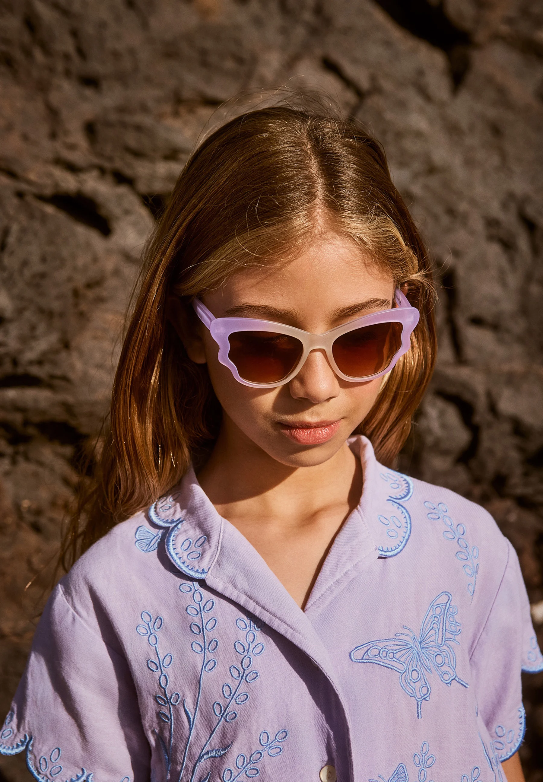 Molo Rosalle Bluse in Pastel Lilac - Flieder mit Blau Stickerei