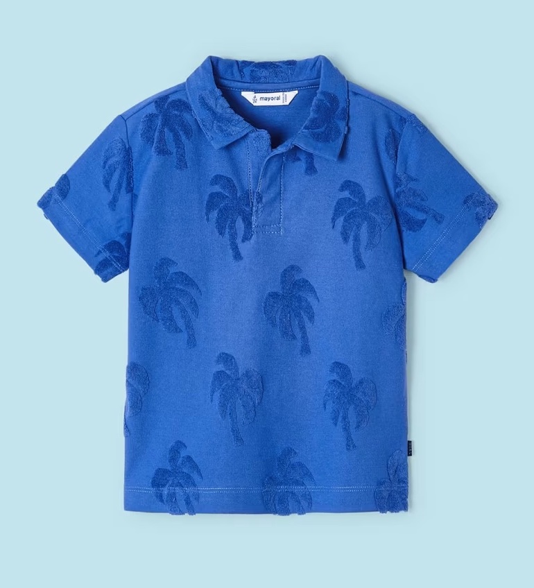 poloshirt-palmen-jungen-riviera-XL-4 Mayoral Boys Poloshirt in Blau mit Frottee Palmen