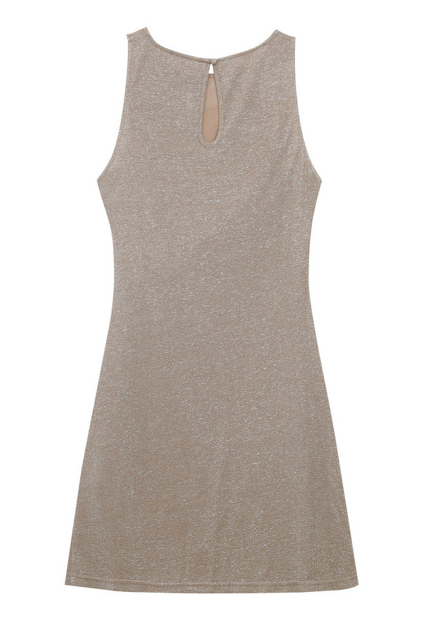 Grace & Mila Rolling Kurzes Lurex Glitzer Kleid in Taupe Gold Grace & Mila Rolling Kurzes Lurex Glitzer Kleid in Taupe Gold