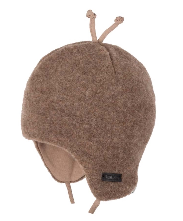 Pure Pure Baby Binde Merinowolle Fleece Mütze mit Jersey Futter in Moonrock Beige