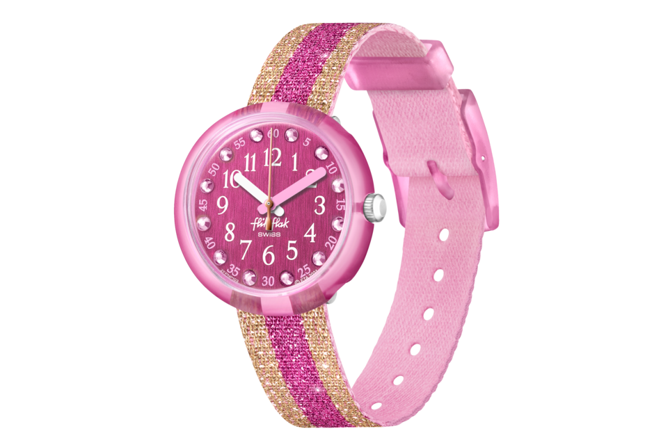 Flik Flak Uhr Kinderuhr - Pink/Gold Glitzer Streifen