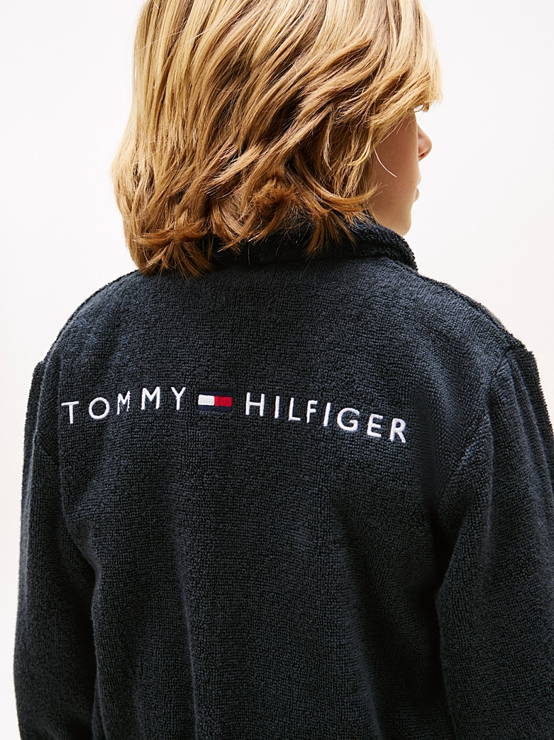 Tommy Hilfiger Frottee-Bademantel mit Rückenlogo - Desert Sky/Dunkelblau