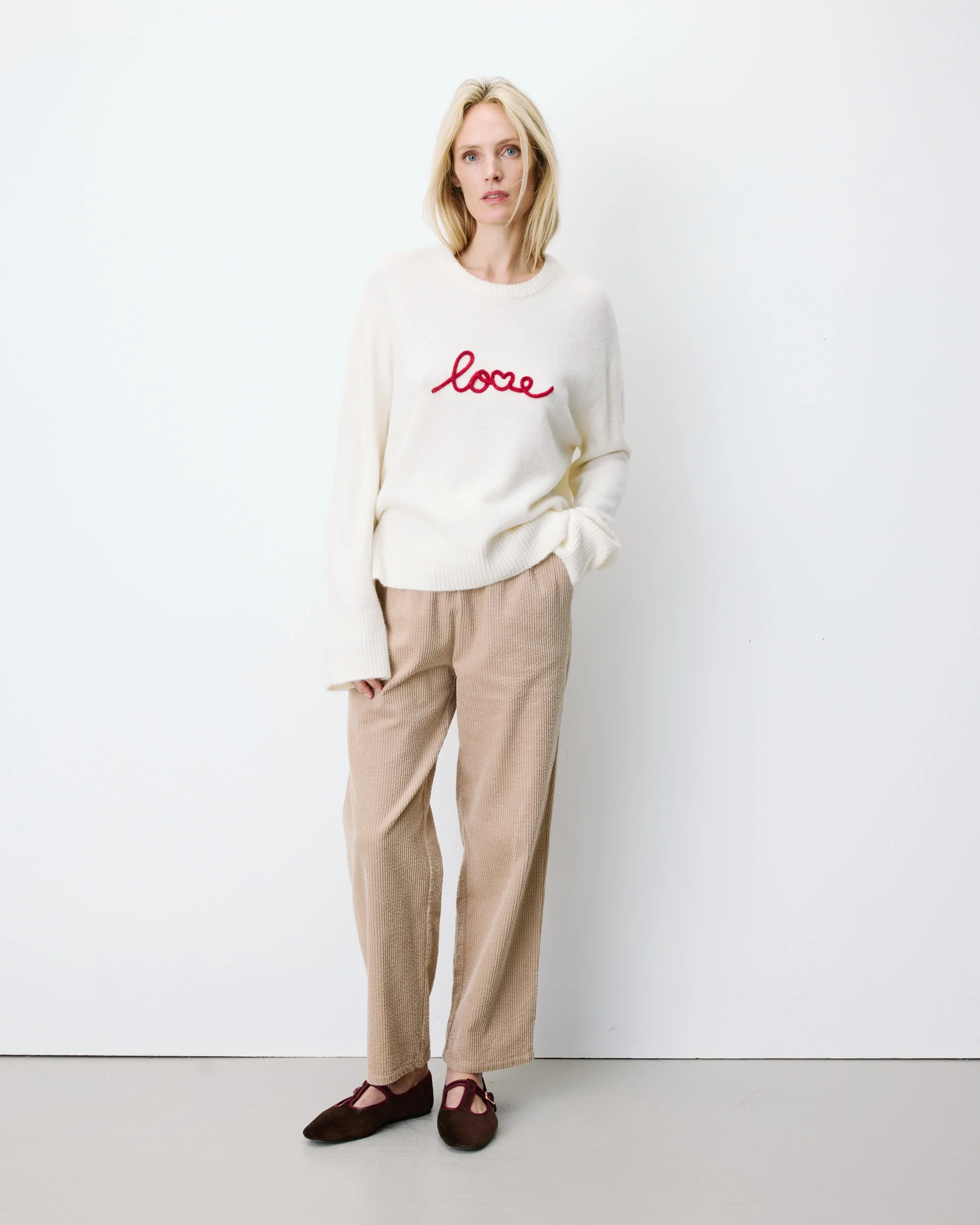 Grace & Mila Aubin Strickpulli in Creme mit Rot - love Grace & Mila Aubin Strickpulli in Creme mit Rot - love