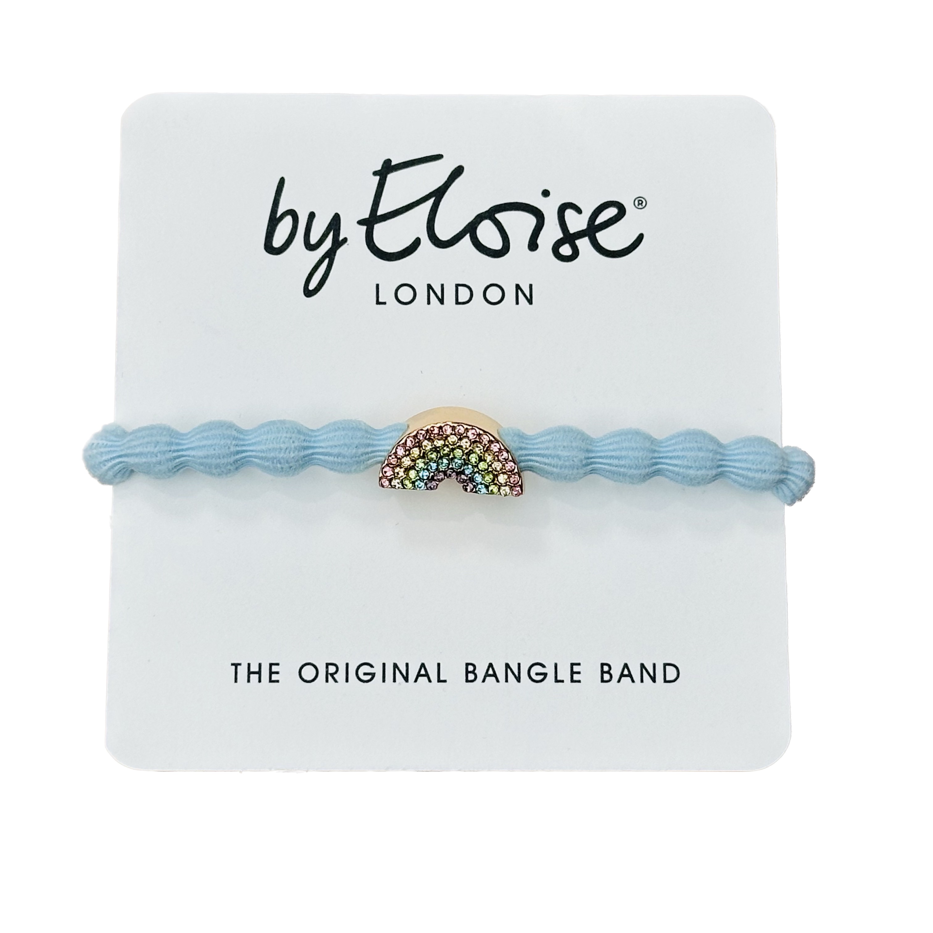 By Eloise Armband/Haargummi mit Charm - Strass-Regenbogen auf Hellblau