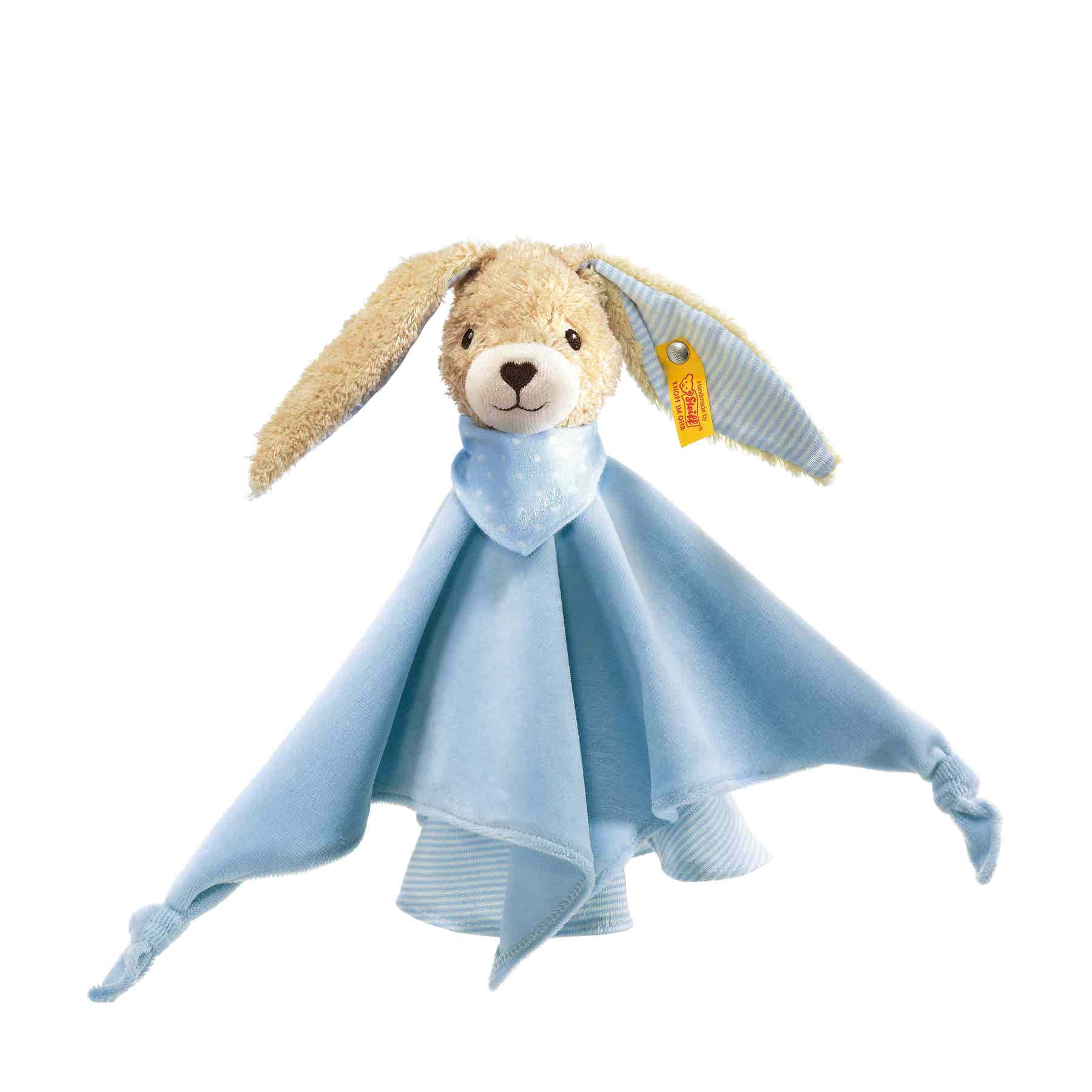 Steiff Schmusetuch Hoppel Hase in Hellblau aus Bio Baumwolle