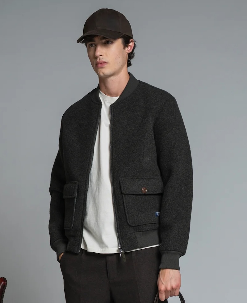 IMPURE CAMERON WOLLWALK BOMBER Jacke in Oliv Grün