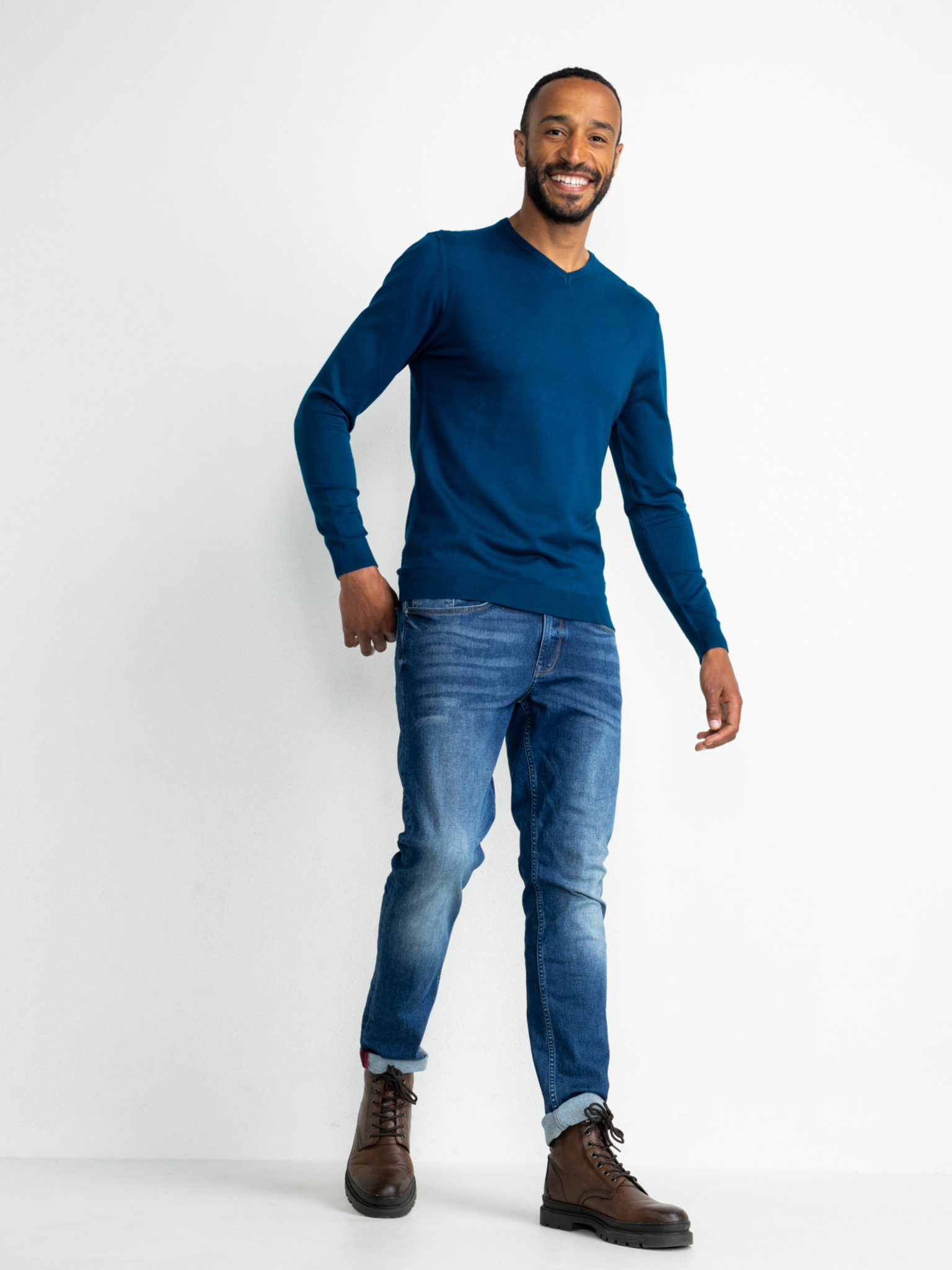 Petrol Industries Feinstrickpullover V-Ausschnitt Pullover - Dark Lagoon Blau - SALE