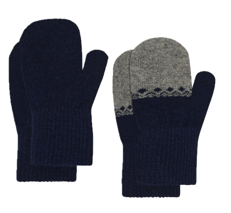 CeLaVi Woll-Fäustlinge Magic 2er Pack in Overland Trek - Navy Blau & Navy/Grau Nordic Muster