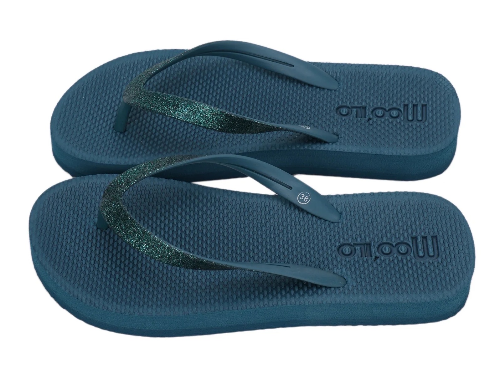 Moo' Ilo Damen Flip Flops Lena Tapestry in Petrol Grün Glitzer + Neon Grün Jelly Clutch Moo' Ilo Damen Flip Flops Lena Tapestry in Petrol Grün Glitzer + Neon Grün Jelly Clutch