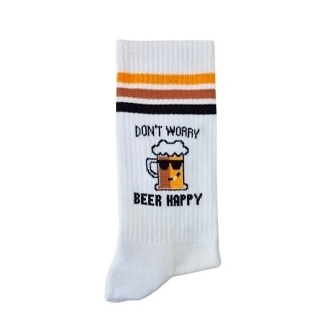 Pegada Sport Socken in Weiß & Gelb - Don´t worry BEER Happy