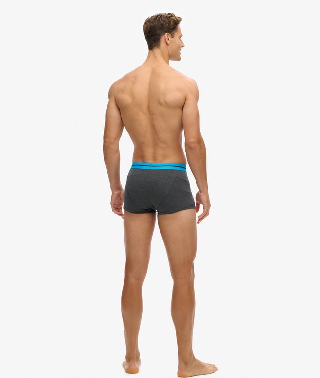 Superdry Trunk Boxer Shorts Unterhosen Bio-Baumwolle 3er Pack - Raven Black + Blau Marl 