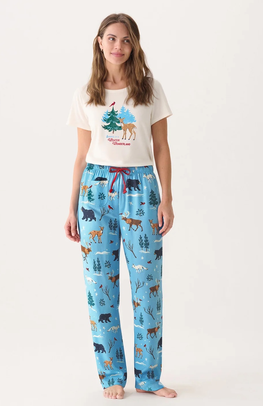 Little Blue House Damen Pyjamahose Winter Wonderland – Baumwoll Schlafhose mit Schneemotiv
